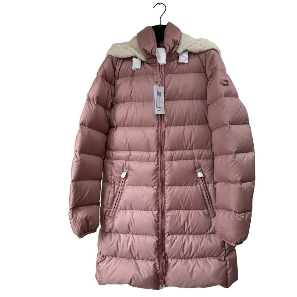 COACH Long Slim Puffer, Rose Pink, Winter Coat, Medium